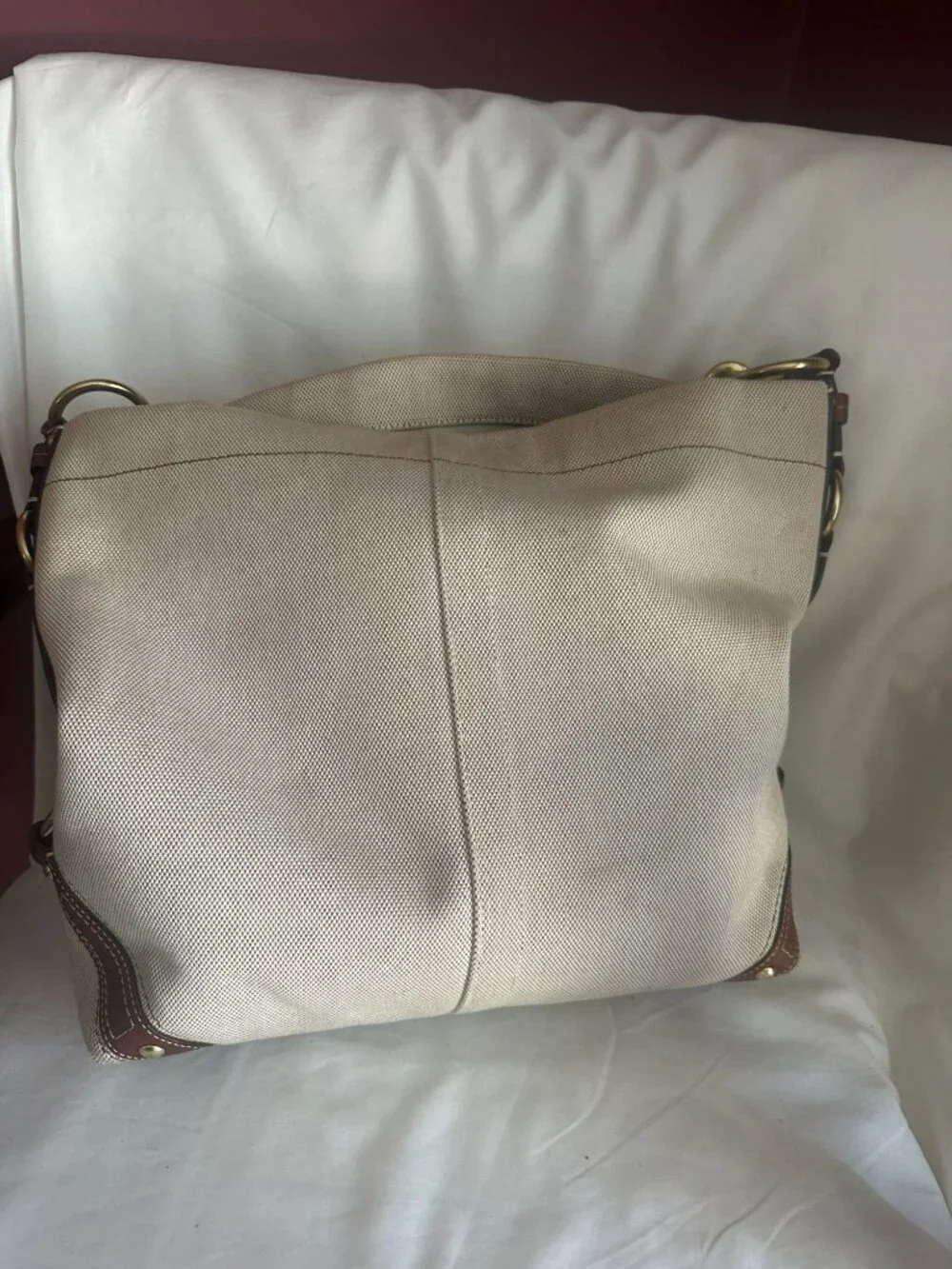 Coach CARLY canvas and leather large natural / brown leather trim shoulder hobo - Picture 5 of 12
